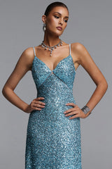 Muera Chic Contour V Neck Cut Out Sequin Maxi Dress