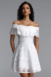 Lillian Resort Flowy Off Shoulder Floral Tulle Mini Dress