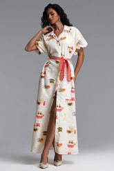 Paulina Resort Tailored Puff Sleeve Print Woven Maxi Dress