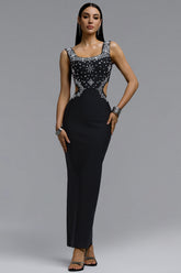 Steffi Luxurious Contour Wide Strap Gradient Square Rhinestone Bandage Maxi Dress
