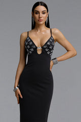 Payson Elegant Sleeveless Rhinestone Cutout Bow Midi Dress
