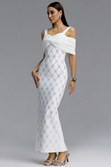 Zambezi Chic Contour Off Shoulder Twist Rhinestone Lattice Bandage Maxi Dress