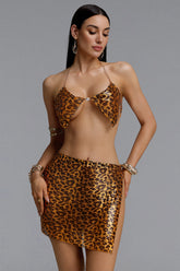 Yurio Sexy Sequin Halter Triangle Cup Mini Top And Skirt Set