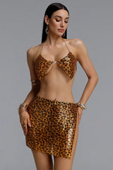 Yurio Sexy Sequin Halter Triangle Cup Mini Top And Skirt Set