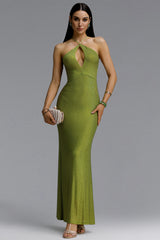 Nailah Edgy Contour Twist Halter Cut Out Full Sequin Fluorescent Maxi Dress