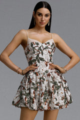 Evvie Romantic Contour Sweetheart Corset Floral Sequin Tulle Mini Dress