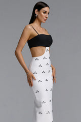 Iomo Minimalist Contour Color Block Cut Out Waist Bandage Maxi Dress