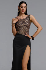 Doma Luxurious Contour Sleeveless Grid High Slit Maxi Dress