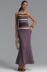 Nomi Resort Contour Beaded Spaghetti Strap Striped Woven Maxi Dress