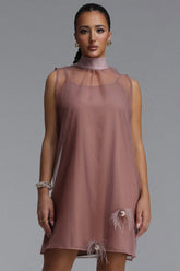 Michelle Chic Flowy Sleeveless Faux Feather Embellishment Chiffon Mini Dress