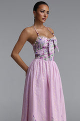 Emory Resort Flowy Spaghetti Strap Bow Floral Print Woven Maxi Dress