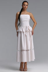 Mindi Chic Tailored Sleeveless Ruffle Striped Woven Maxi Dress