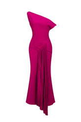 Paulina Oblique Shoulder Sleeveless Folds RosePink Midi Dress