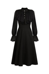 Roto Long Sleeves False Two-Piece Flowers Midi Dress
