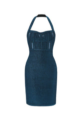 Halter Metallic Bandage Dress - Dark Blue