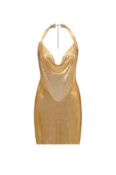 Brett Diamante Mesh Mini Dress - Gold
