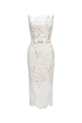 Stripe Strapless Lace Midi Bandage Dress