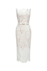 Stripe Strapless Lace Midi Bandage Dress