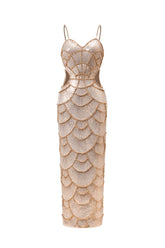 Teresa Pearl Sequin Gold Midi Dress