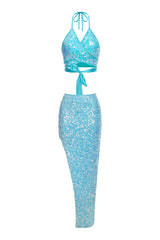 Werko Sequins Strappy Slit Dress