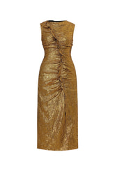 Suku Pleated Metallic Slit Dress