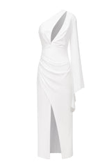 Adela One Shoulder Cut Out Slit Midi Dress