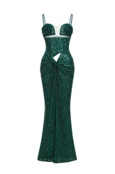 Megan Flower Cut Out Twist Slit Maxi Dress - Green