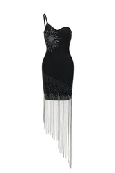 Garina One Shoulder Sleeveless Strapless Diamond Bandage Midi Dress