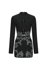 Lane Long Sleeves Hollow Diamond Bandage Mini Dress
