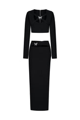 Susan Long Sleeves Hollow Out Butterfly Bandage Maxi Two-Piece Set