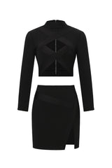 Sinai Long Sleeves Hollow Out Slit Bandage Mini Two-Piece Set