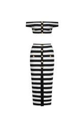 Martha Off-the-Shoulder Hollow Out Slit Bandage Midi Two-Piece Set