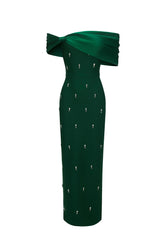 Palez Sleeveless One Shoulder Diamond Bow Bandage Maxi Dress