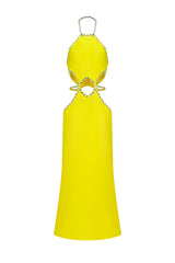 Juyce Halter Sleeveless Hollow Out Diamond Bandage Maxi Dress