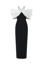 Lucifa Halter Sleeveless Bow Diamond Ribbon Bandage Maxi Dress