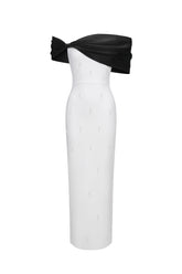 Sharla Off-The-Shoulder Diamond Bow Maxi Dress