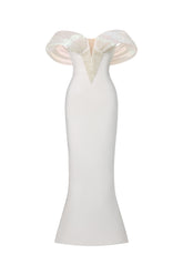 Sharina Off-The-Shoulder Pearl Bandage Maxi Dress