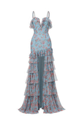 Haliy Floral Print Ruffle Maxi Dress