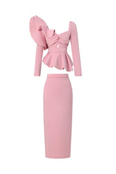 Faray Ruffled Long Sleeves Pink Maxi Dress