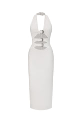 Viane Halter Cut Out Metal Buckle Bandage Midi Dress