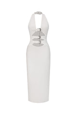 Viane Halter Cut Out Metal Buckle Bandage Midi Dress
