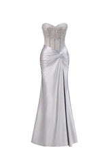 Denny Strapless Sequin High Slit Maxi Dress