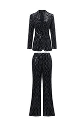 Lula Glamorous Tailored Rhinestone Blazer Two Piece Set
