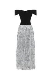 Merrit Glamorous Contour Off Shoulder Fringe Velvet Maxi Dress