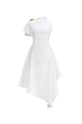 Weren Elegant Contour High Neck Asymmetric Maxi Dress