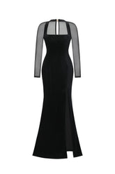 Rae Elegant Contour Long Sleeve High Slit Velvet Maxi Dress