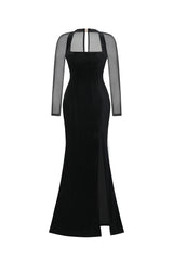 Rae Elegant Contour Long Sleeve High Slit Velvet Maxi Dress