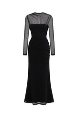 Tiaka Elegant Contour Long Sleeve Drape Mesh Knit Maxi Dress