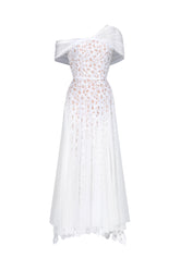 Yvonne Elegant Tailored Off Shoulder Lace Tulle Maxi Dress