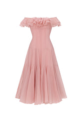 Wika Romantic Flowy Off Shoulder Ruffle Midi Dress